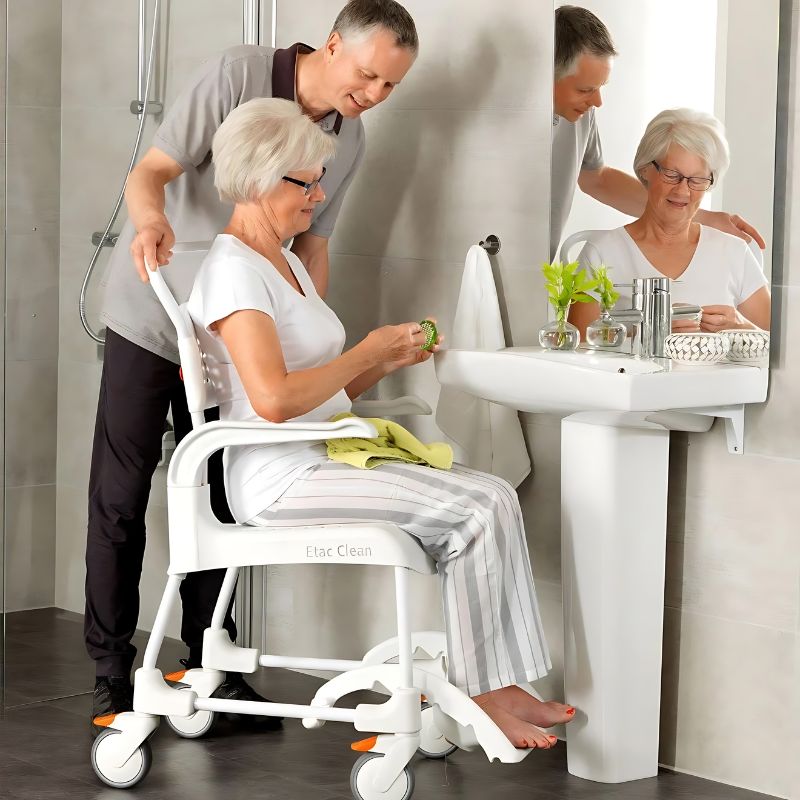 Etac Clean Mobile Shower Commode - Attendant Propelled Wheelchair