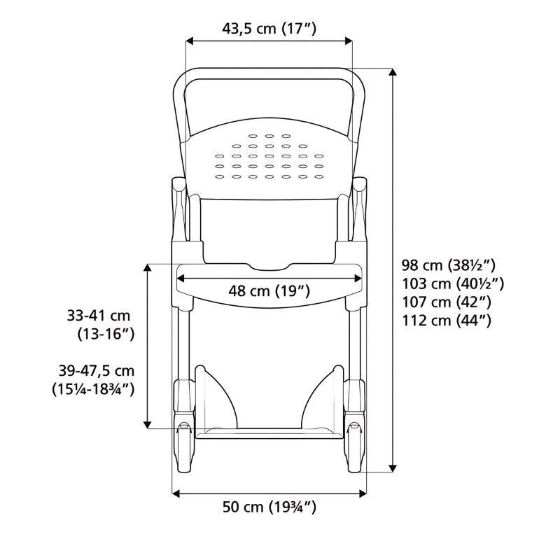 Etac Clean Mobile Shower Commode - Attendant Propelled Wheelchair