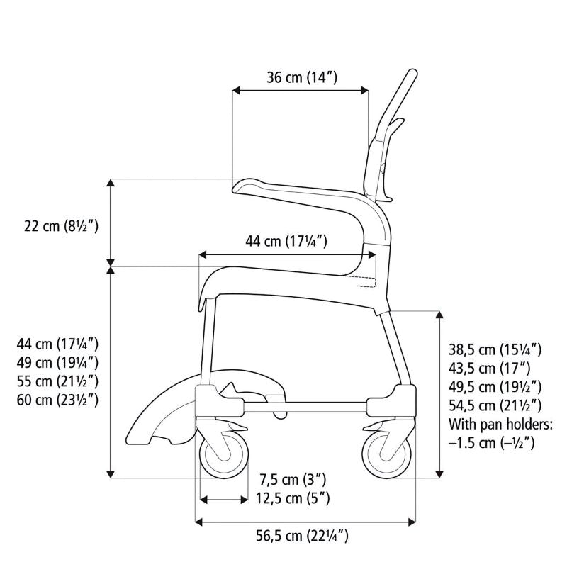 Etac Clean Mobile Shower Commode - Attendant Propelled Wheelchair