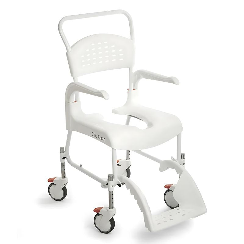 Etac Clean Height Adjustable Shower Commode - Attendant Propelled Wheelchair