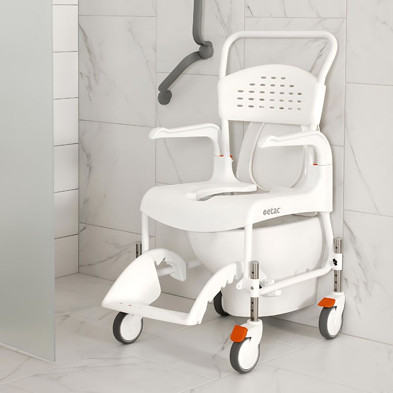 Etac Clean Height Adjustable Shower Commode - Attendant Propelled Wheelchair