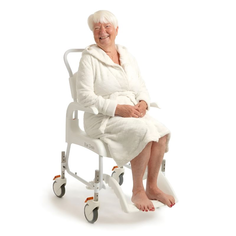 Etac Clean Height Adjustable Shower Commode - Attendant Propelled Wheelchair